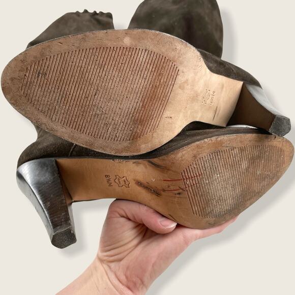 Michael Kors Brown Suede Cinch Elastic Calf Almond Toe Heeled Boots 8.5 - Picture 6 of 7